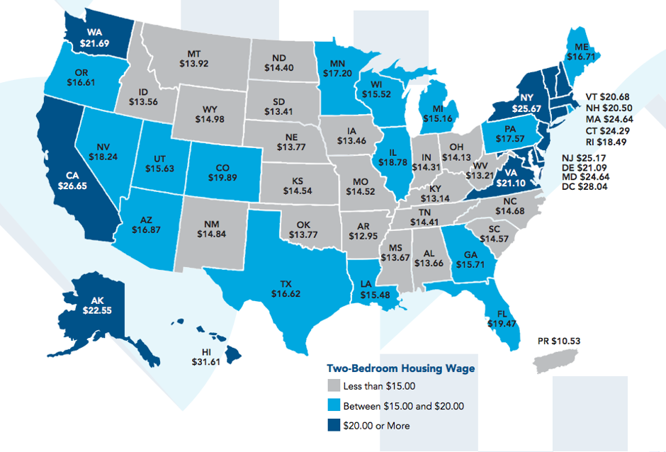 Cost of Living for 2BR Apartment by each state